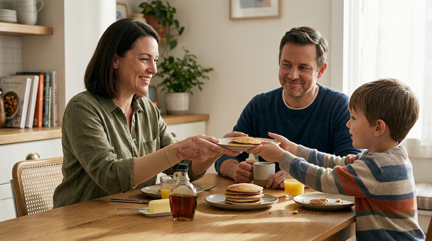 Burn survivor sharing an everyday family moment during recovery.
