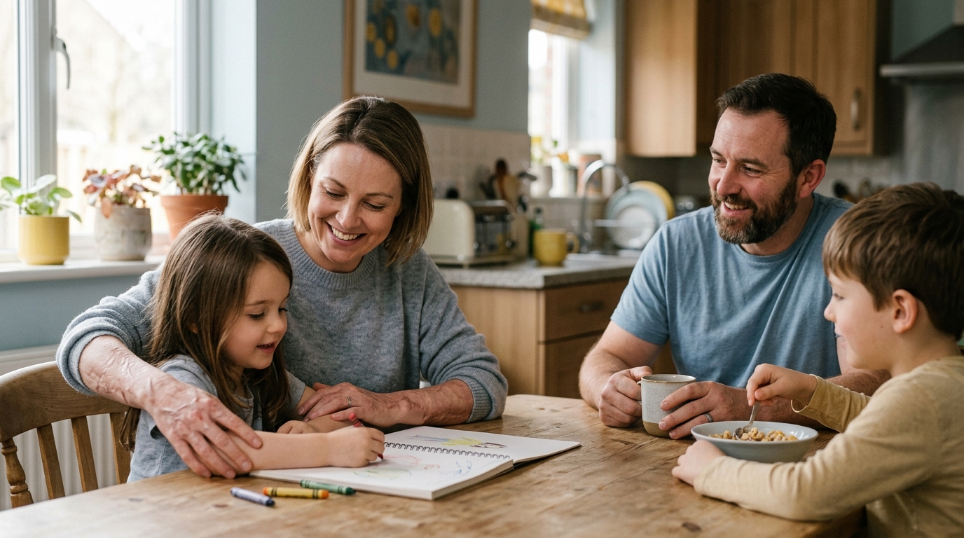 Burn survivor smiling with family while returning to an everyday routine during recovery.