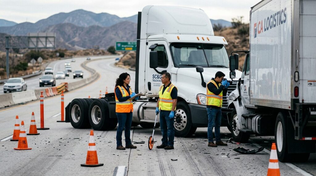 Investigadores documentan colisión de camiones en carretera cerrada con personal hispano.