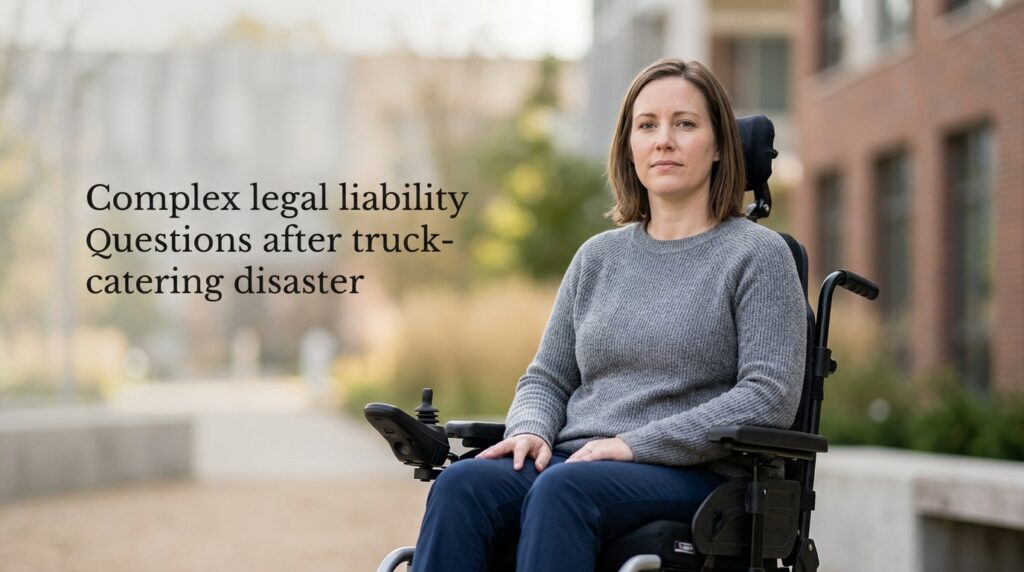 Person using a wheelchair looking forward with quiet resolve after a catastrophic spinal injury.
