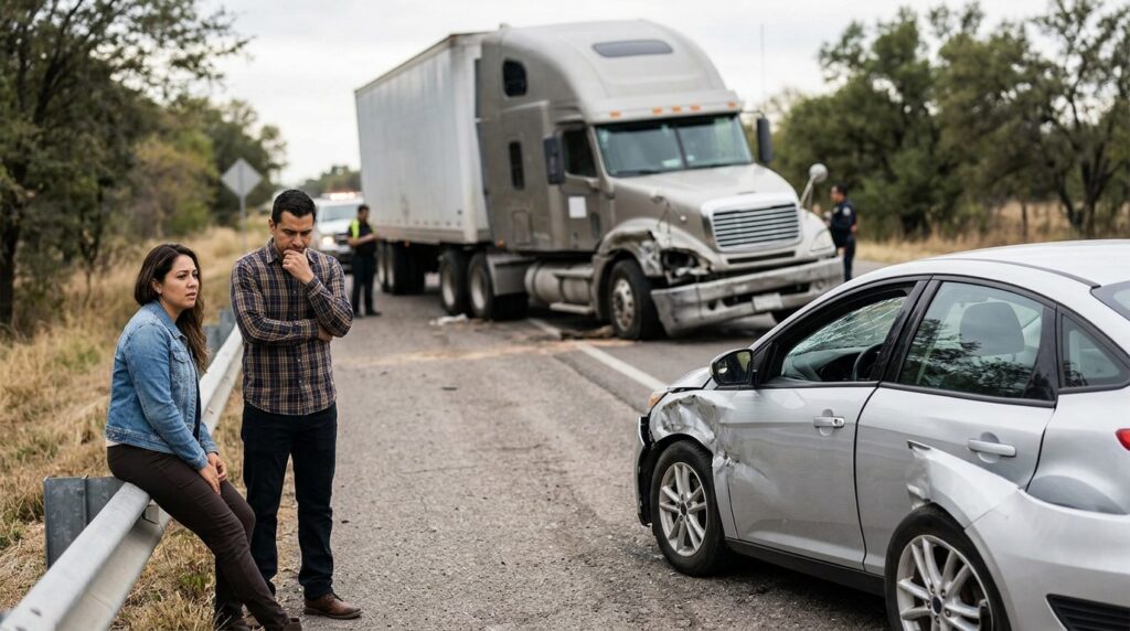 Vehículo dañado tras accidente grave en carretera.