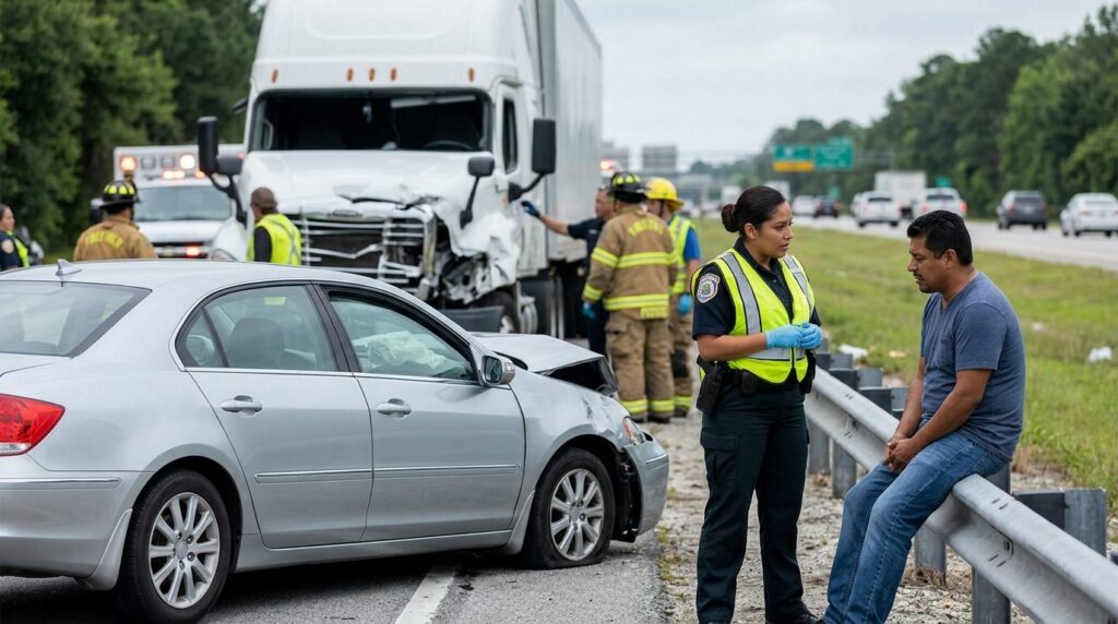 Vehículos dañados después de accidente grave en carretera.