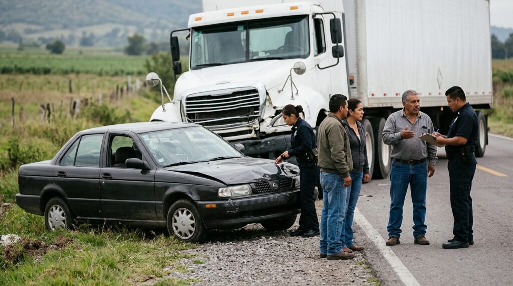 Vehículos dañados después de accidente grave en carretera.