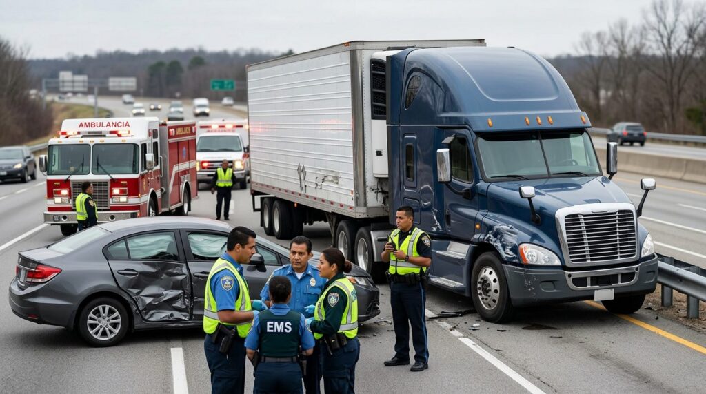 Vehículos dañados después de un accidente grave en carretera.