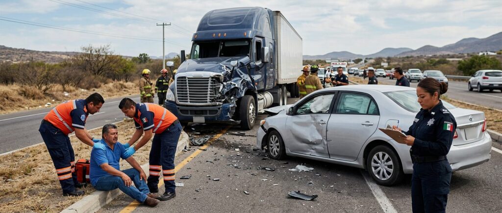 Vehículos dañados después de un accidente grave en carretera.