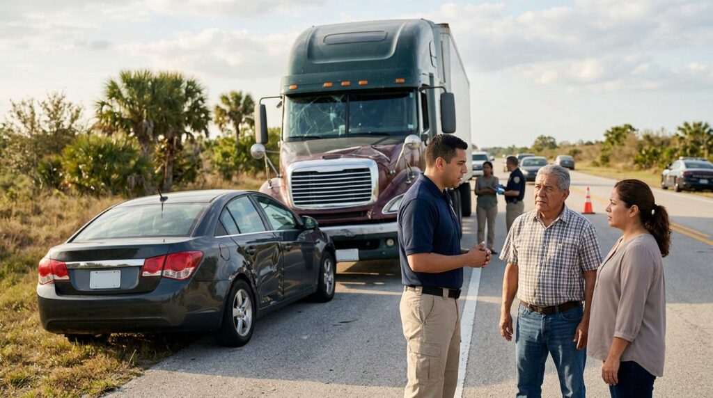 Vehículos dañados tras accidente grave en carretera de Florida.