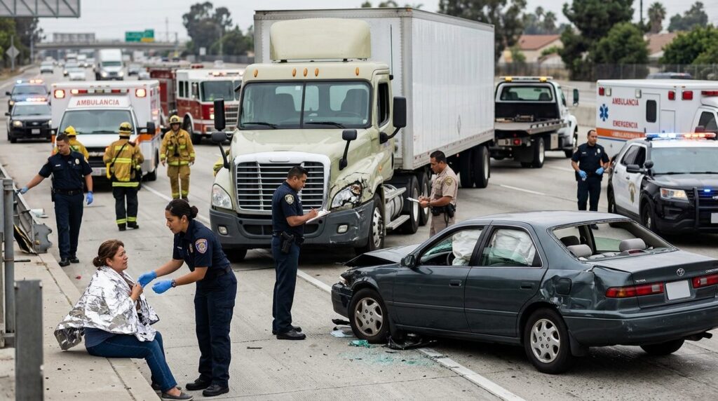 Vehículos dañados tras accidente grave en carretera.