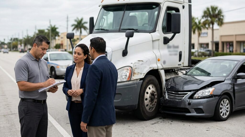 Vehículos dañados tras accidente grave en carretera, representando casos de responsabilidad legal.