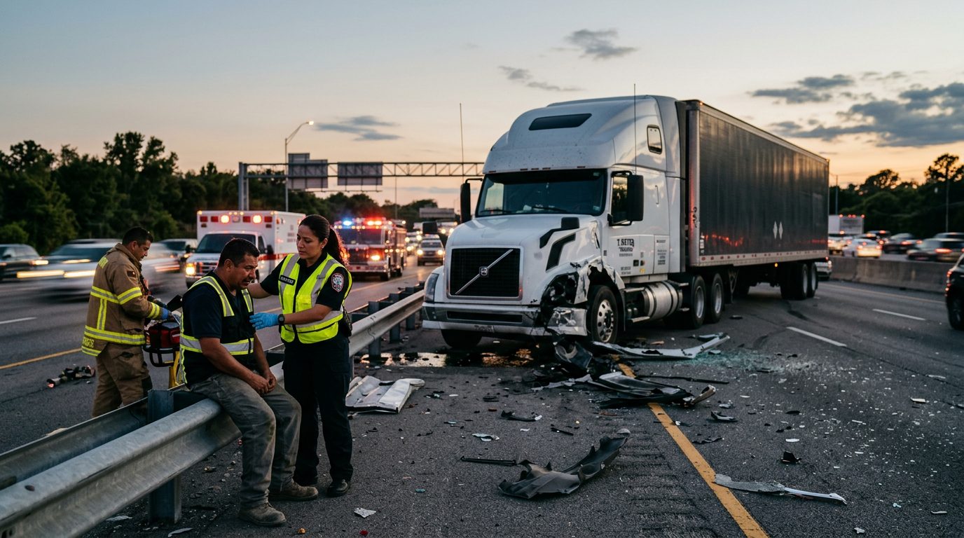 Abogado especializado en accidentes de construcción revisando caso de colisión vehicular.