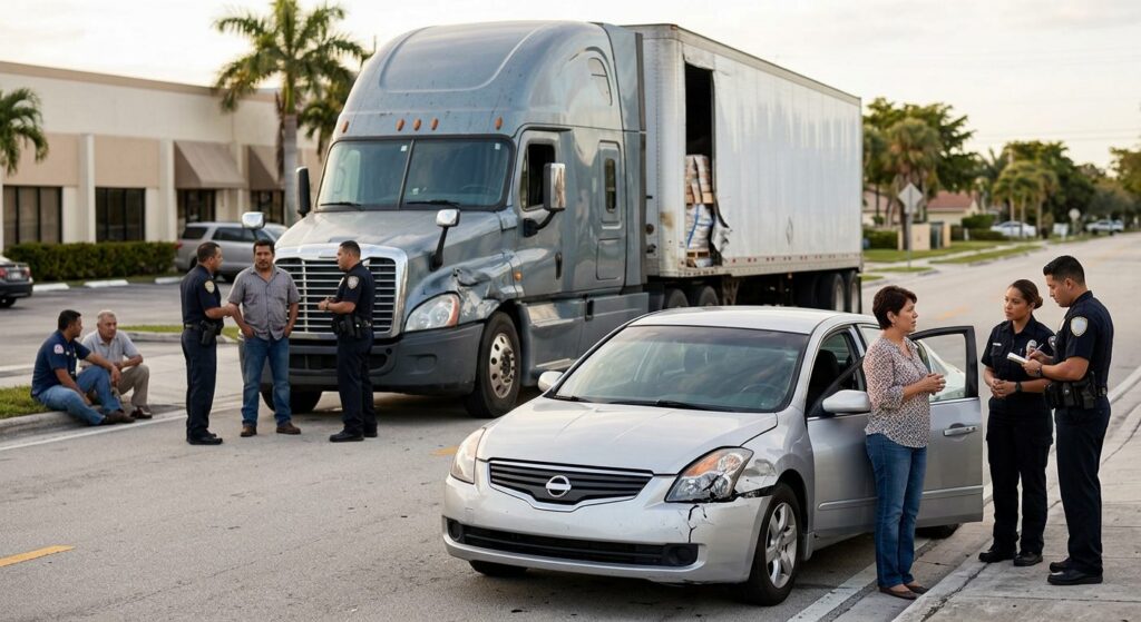 Accidente de camión y vehículo de pasajeros en carretera de Florida.
