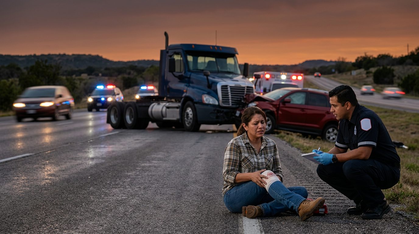 Accidente vehicular en carretera con vehículos dañados y personas en el lugar.