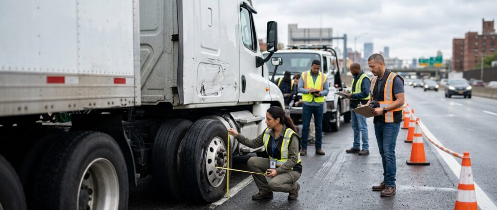 Investigadores documentan accidente vehicular en carretera cerrada con personas hispanas.