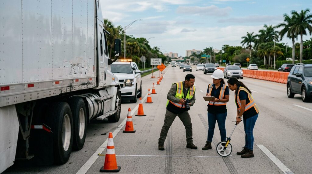 Investigadores documentan accidente vehicular en carretera cerrada con personas hispanas.