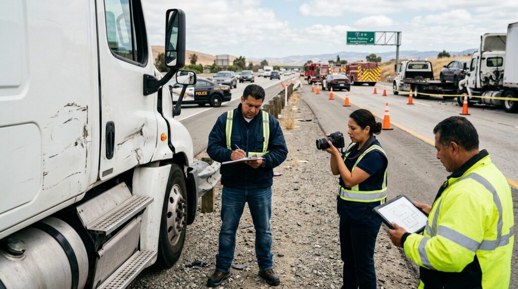 Investigadores documentan colisión vehicular en carretera cerrada con personas hispanas.