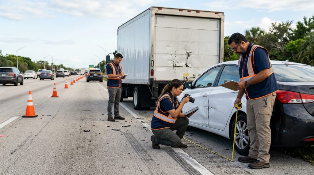 Investigadores documentan colisión vehicular en carretera cerrada con personas hispanas.