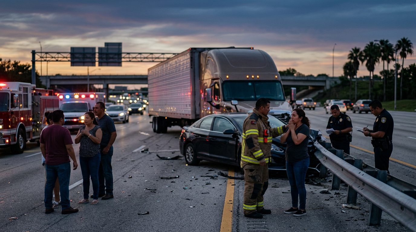 Persona lesionada recibiendo atención médica después de accidente vehicular en carretera.