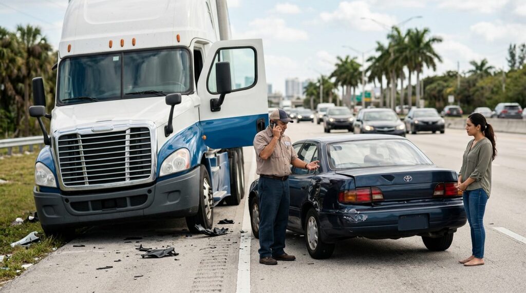 Vehículos dañados después de accidente grave en carretera de Florida.