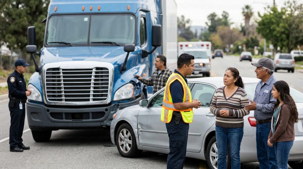 Vehículos dañados tras accidente automovilístico con personas hispanohablantes.
