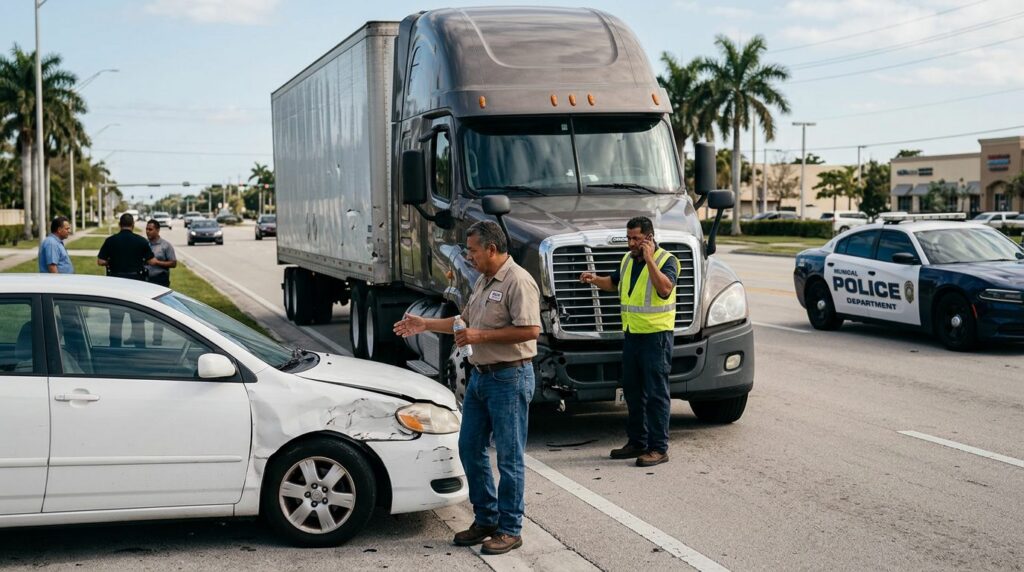 Vehículos dañados tras accidente grave en carretera de Doral.
