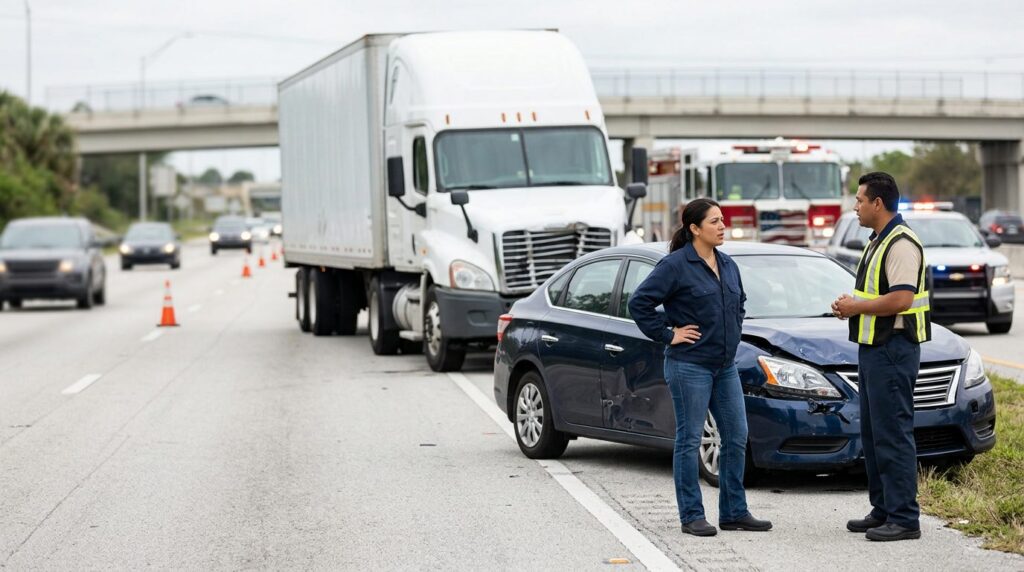 Vehículos dañados tras accidente grave en carretera de Florida.