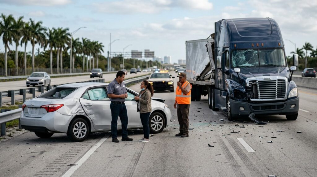 Vehículos dañados tras accidente grave en carretera de Florida.