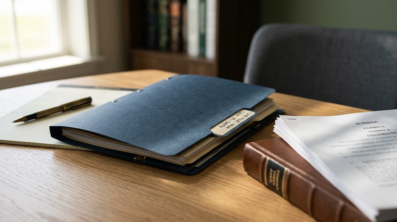 Gavel and legal documents on a desk in a law office setting.