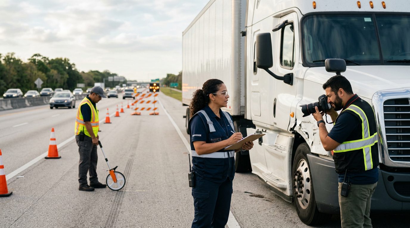 Investigadores documentan vehículos dañados tras colisión en carretera cerrada.