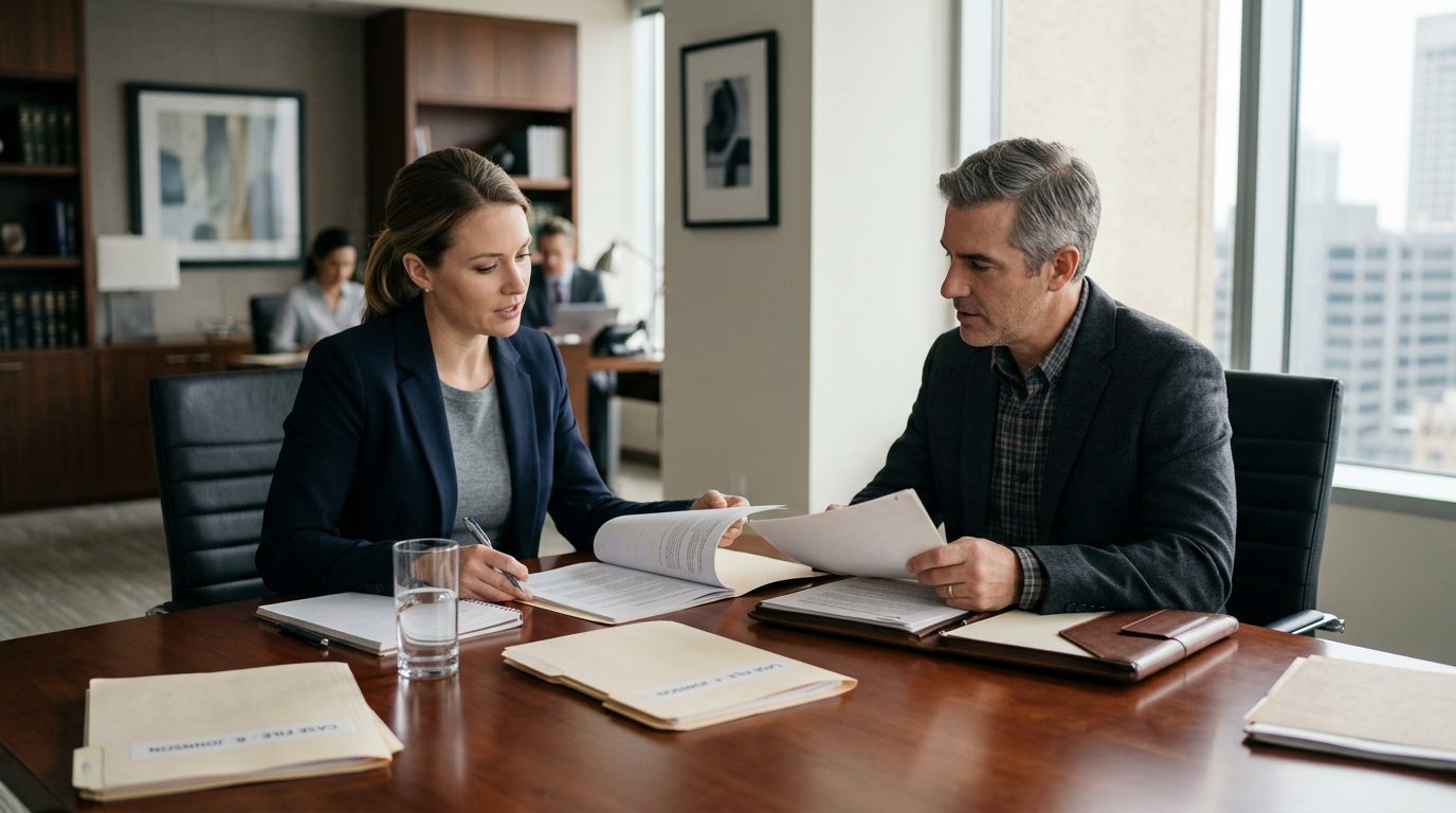 Legal documents, a pen, and a gavel on a desk in an attorney's office for a concussion settlement claim.
