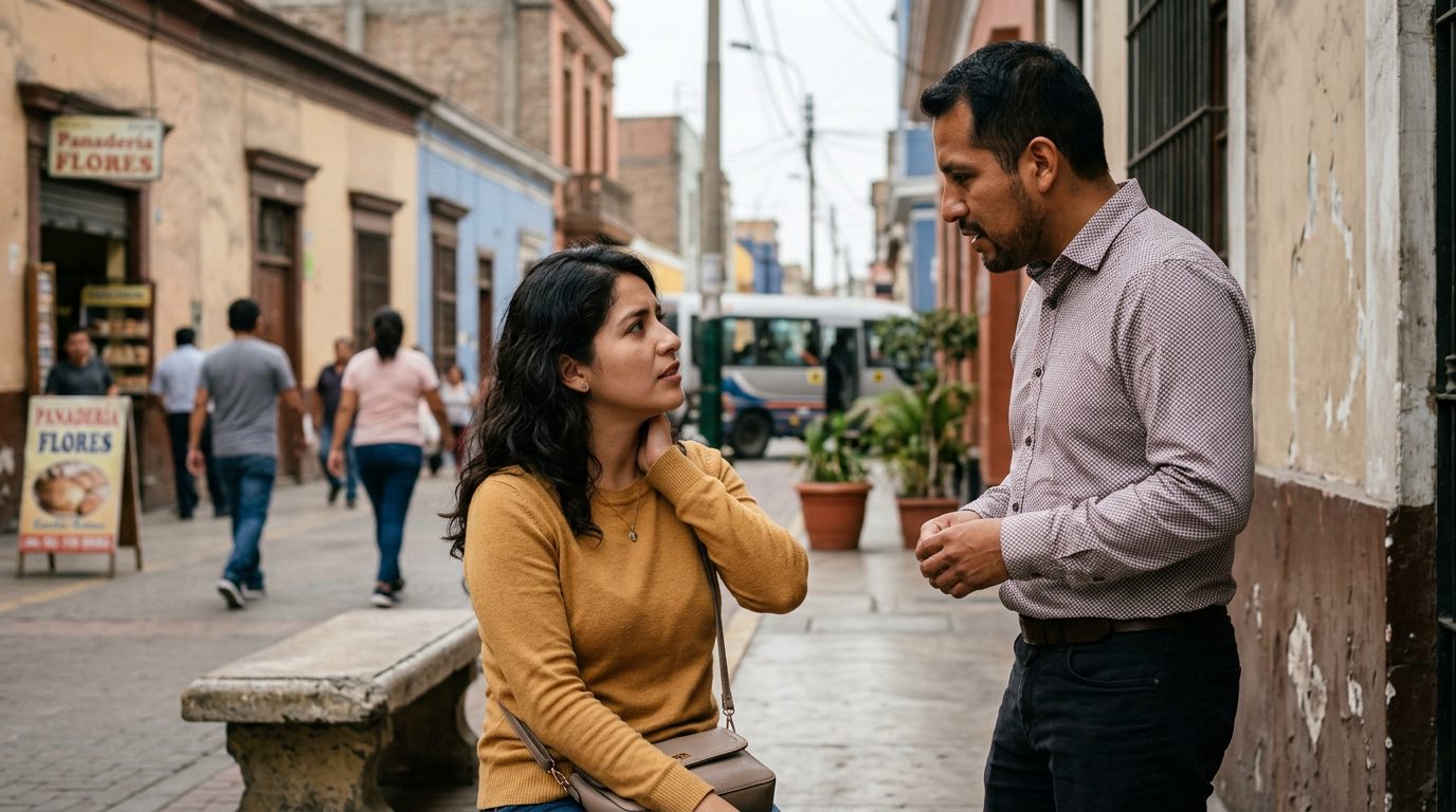 Persona tocándose el cuello con expresión de dolor e incomodidad.