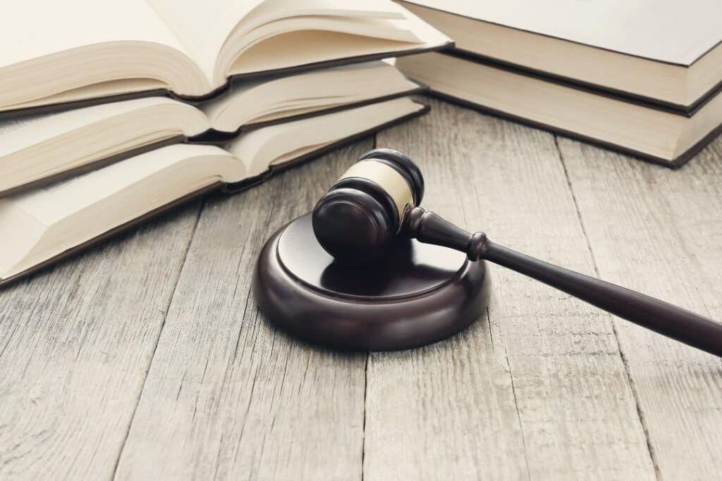 Wooden judge's gavel on a table