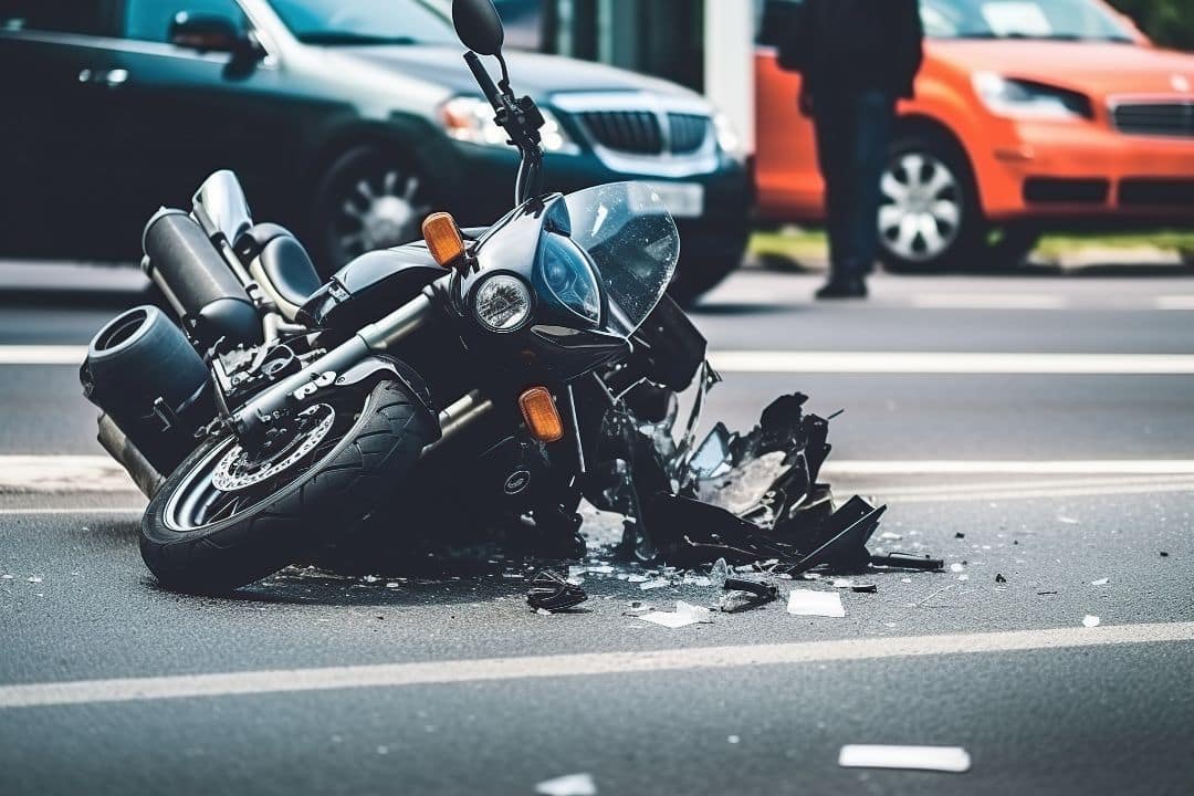 Motorcycle accident scene on city street