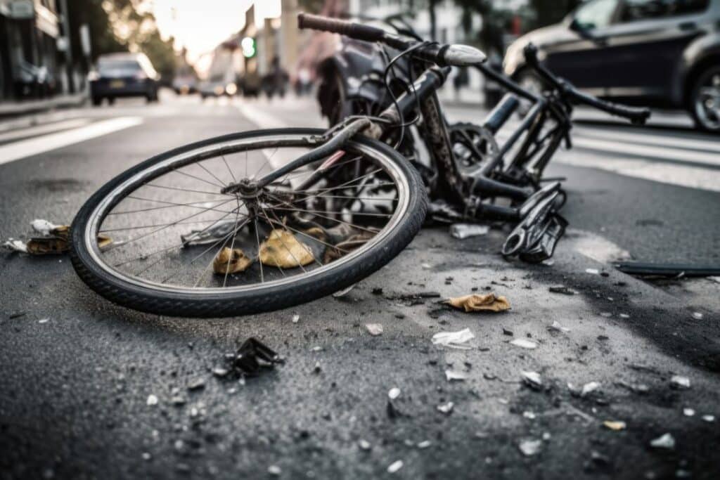 Bicycle knocked over on the side of the road