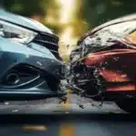 Accident of two cars on the road close-up.