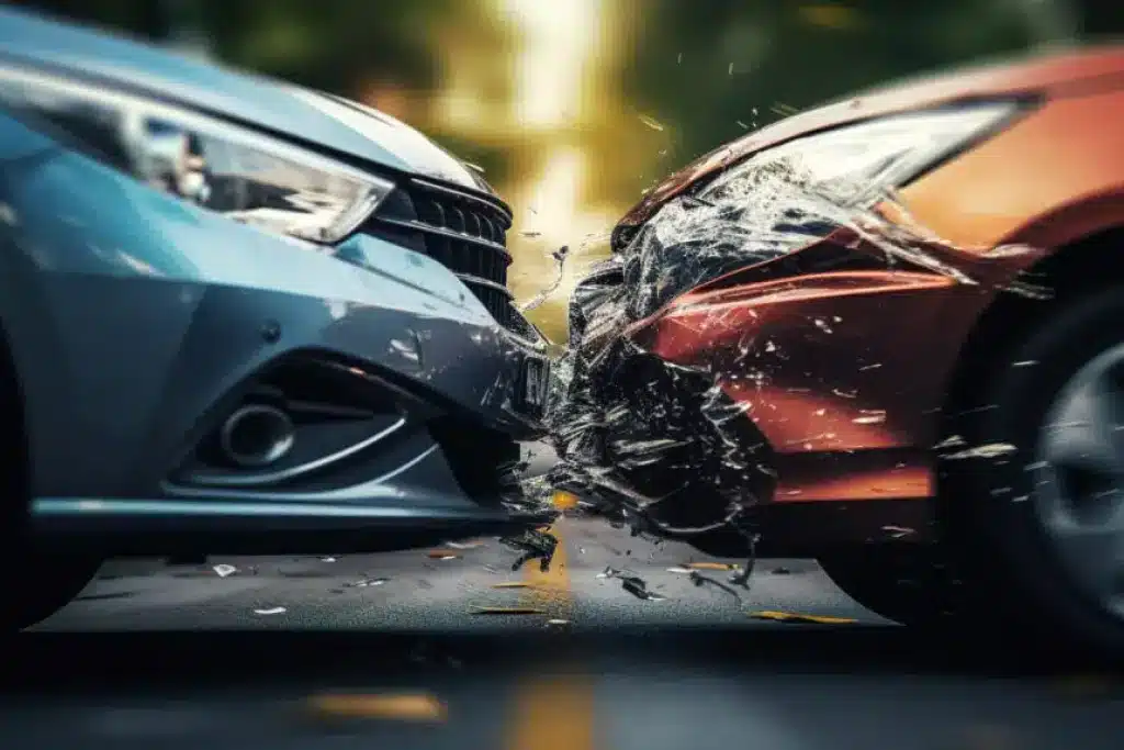 Accident of two cars on the road close-up.